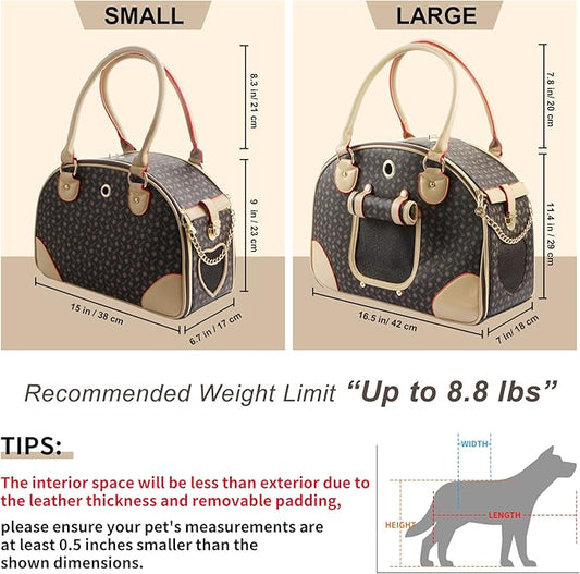 Fashion Dog Carrier PU Leather Dog Handbag Dog Purse Cat Tote Bag Pet Cat Dog Hiking Bag, Brown, Small 38 * 23 * 17cm