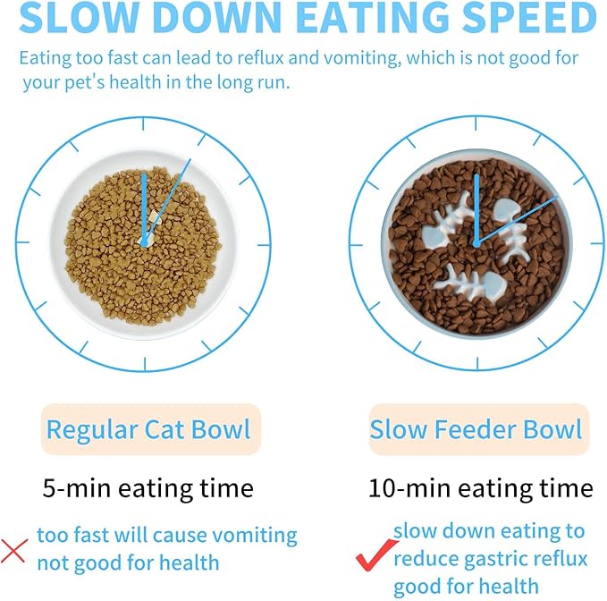 Upgrade Whisker-Fatigue-Free Cat Slow Feeder Bowl, Raised Cat Food Bowl Improved Design, Anti Vomit Promotes Digestion and Prevents Obesity, Slow Down Your Feline Friend Eating Speed