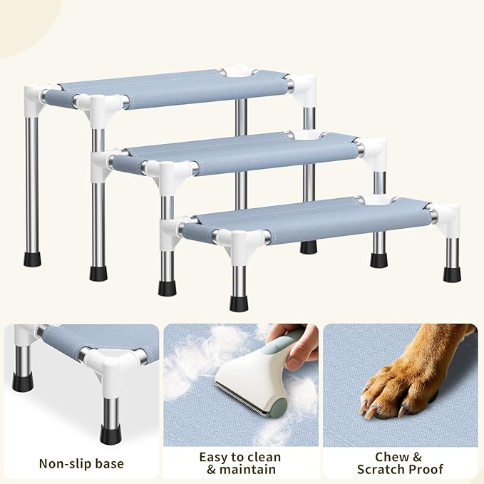 13 Inch Dog Stairs - 3 Tiers Non-Slip Dog Steps for Small Dogs, Cats & Senior Pets, Joint-Friendly Pet Steps for Bed Sofa Car, Stable Anti-Skid Bottom Pet Ladder