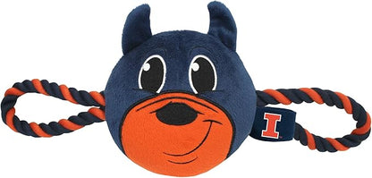 Pets First NCAA Illinois Fighting Illini Nylon Mascot Dog Toy with Tough Dog Ropes & Inner Squeaker in Bright Team Colors
