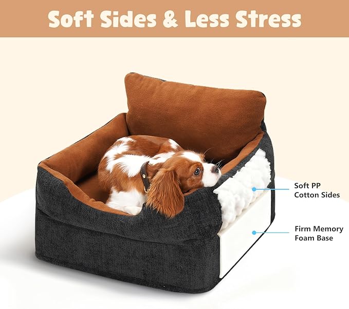 Avont Dog Car Booster Seat for Small/Medium Dogs Under 30 lbs, Elevated Puppy Carseat, Front Seat Pet Car Bed -Grey