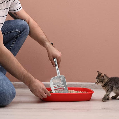 Hortsun 32 Inch Cat Litter Scooper Metal Long Handle with Cat Litter Scoop Holder Deep Kitty Sifter Shovel Detachable Stainless Steel Poop Sifter Scooper Caddy Kitty with Box(Gray)