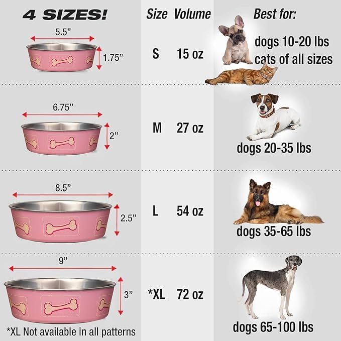 Loving Pets Coastal Bella Bowl for Dogs, Medium, Pink