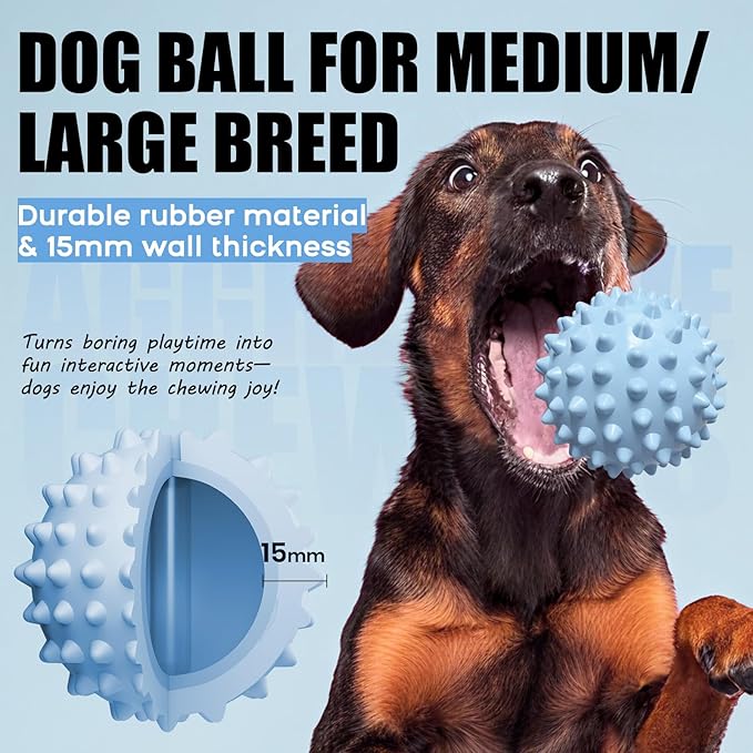 Apasiri Interactive Dog Balls for Aggressive Chewers: Indestructible Bacon-Flavored Squeaky Balls for Dogs, 3.5-Inch Tough Durable Dog Toys Rubber Spiky Dog Ball Toy for Medium & Large Dogs, Dog Gifts