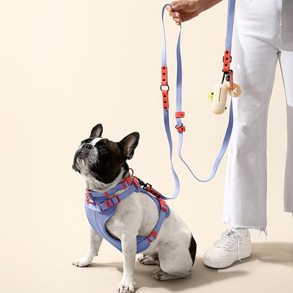 WLK1004E-5SET Luna Small 8FT Adjustable 6-in-1 Waterproof Hands-Free Leash and Collar with LED Flashlight, Bag Dispenser, and Poop Bag Holder, Sangria
