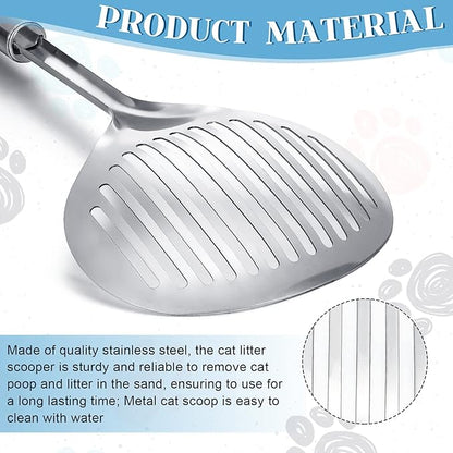 Meanplan 2 Pcs Cat Metal Litter Scoop Litter Scoop, Cat Accessories Scooper Stainless Steel Kitty Poop Sifting Cleaning for Litter Box, Metal Poop Sifter Pet Supplies