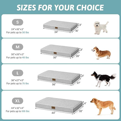 Large Orthopedic Dog Bed, Cooling Dog Beds for Large Dogs, Washable Pet Bed with Waterproof Liner, 44x32x4in,Silver Grey
