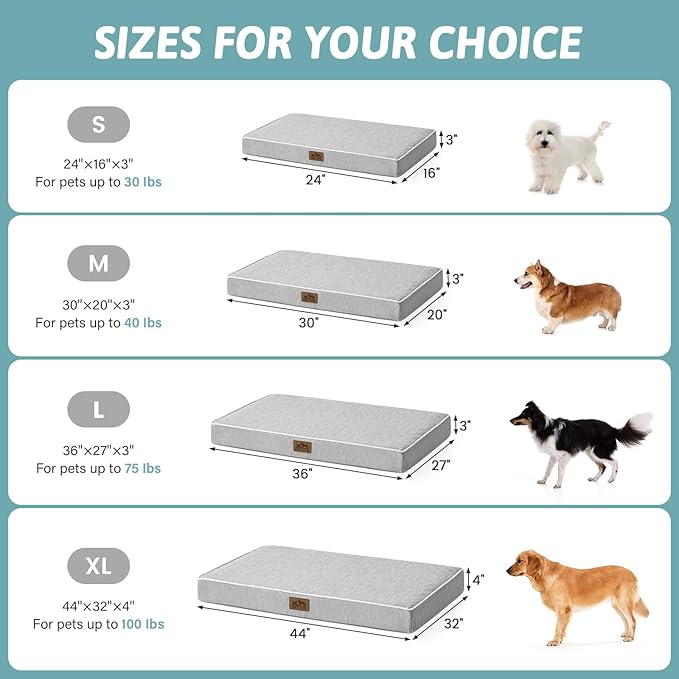 Cooling Dog Bed for Crate, Waterproof Orthopedic Dog Crate Mat with Removable Washable Cover, Egg Crate Foam Support Dog Bed, 36x27x3 Inch,Silver Grey