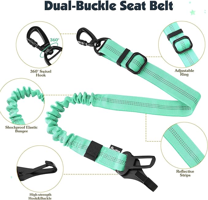 Pawaboo Dog Seat Belt Harness for Car, Dog Car Harness Seatbelt with Double Clips, Adjustable Breathable Pet Vest & Dogs Safety Tether with Elastic Bungee for Small Medium Large Pet, XXL, Blue + Black