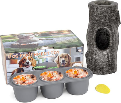 Interactive Dog Treat Toy for Aggressive Chewers, Indestructible Enrichment Chew Toy for Puppy Teething, Frozen Treat Holder with Molds for Large Dogs Pets Keep Busy Reduce Anxiety -Gray