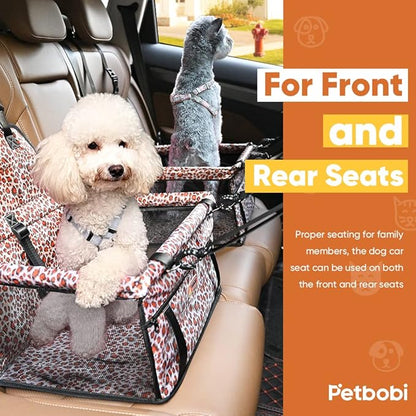 Petbobi Small Dog Car Seat, Dog Car Booster Seat for Small Medium Dogs 5-15 lbs, Foldable Front Seat Safety with Sturdy PVC Tube Frame, Breathable Mesh, Leopard Print