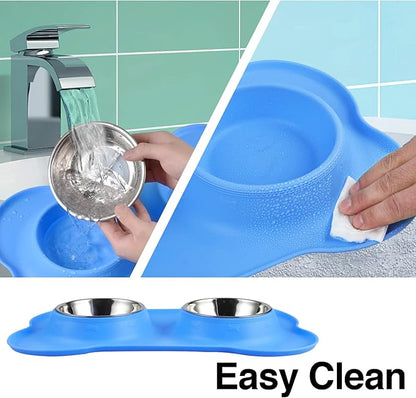 Dog Bowls 2 Stainless Steel Bowl for Pet Water and Food Feeder with Non Spill Skid Resistant Silicone Mat for Pets Puppy Small Medium Cats Dogs