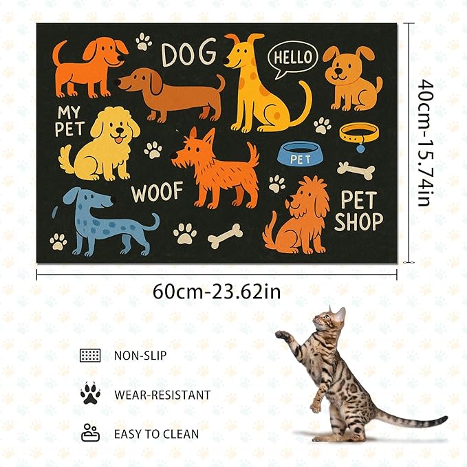 Cute Happy Dog Food Mat for Cat Food Mat Food and Water Bowl Pet Feeding Bowl Mats for Pet Feeding Areas Easy Clean Fast Dry Small Cats and Dogs Feedings Mats 24" x 16"