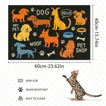 Cute Happy Dog Food Mat for Cat Food Mat Food and Water Bowl Pet Feeding Bowl Mats for Pet Feeding Areas Easy Clean Fast Dry Small Cats and Dogs Feedings Mats 24" x 16"