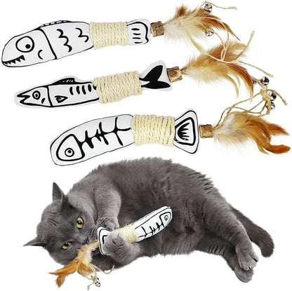 SNOWLOVE 3-Pack Cute Catnip Feather Toys with Silvervine Rope & Bells