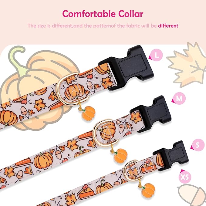 Faygarsle Orange Dog Collar with Pumpkin Leaf Patterns Cute Puppy Collar for Fall Autumn Seasons Dog Collar for Small Medium Large Dogs Stylish Dog Necklace for Male Female Boy Girl Dogs S