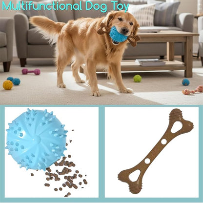 Dog Toys,Hybrid Dog Chew Toy for Aggressive Chewers, 2-in-1 Durable Wood-Plastic Bone & TPR Spike Ball, Natural Wood Scent, Integrated Safe Design for 20-100 lbs Medium Large Breeds