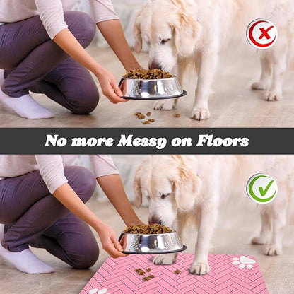 Dog Food Mats,Cat Absorbent Water Bowl Feeding Mats Pet Placemats for Food and Water Pink Wood Grain 12 * 20 inch