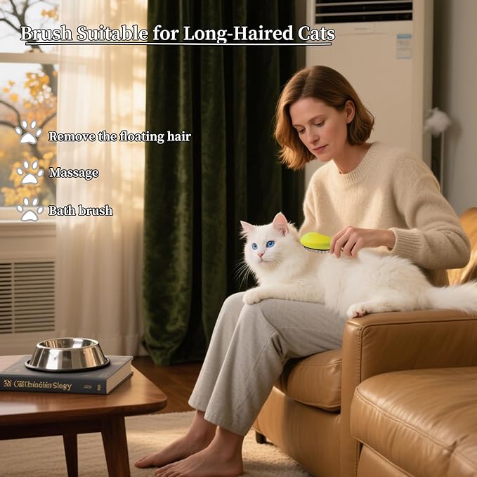 Cat Brush for Shedding - Perfect Grooming Tool for Long-Haired Cats | Deshedding & Hair Remover for Indoor Pets (Yellow)
