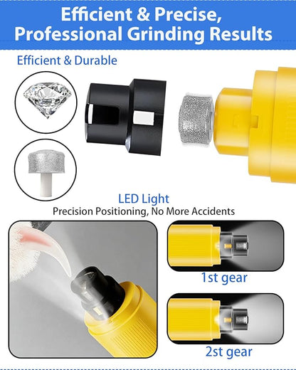 Electric Dog Nail Grinder with 2 Level LED Lights, 2 Speed Super Quiet and Low Vibration Electric Cat Nail Grinder - Rechargeable Pet Nail Grinder for Small Dogs Cats - Yellow
