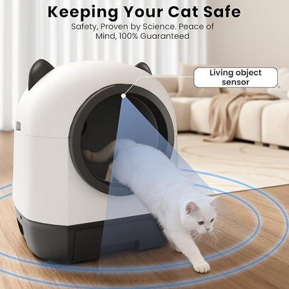 Realbear Automatic Cat Litter Box Self Cleaning Litter Box Large Capacity for Multiple Cats, App Control with Safety Sensors, Includes Scent Cartridge & 2 Roll Garbage Bags (White)