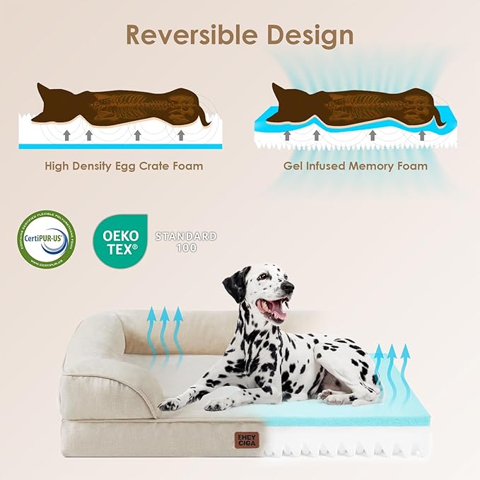 EHEYCIGA Orthopedic Dog Beds for Extra Large Dogs, Waterproof Memory Foam XL Pet Bed with Sides, Non-Slip Bottom and Egg-Crate Foam Big Dog Couch Bed with Washable Removable Cover, Beige