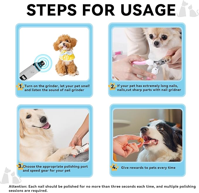 Dog Nail Grinder,Quiet Dog Nail Grinder for Large Medium Small Dogs Paw & Cats Claw, Dual Light USB Rechargeable Electric 2-Speed Pet Toenail Grooming Supplies, Gifts for Cat/Dog Lovers (M2)