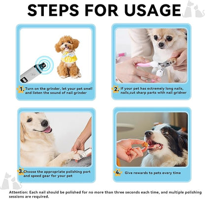 Dog Nail Grinder,Quiet Dog Nail Grinder for Large Medium Small Dogs Paw & Cats Claw, Dual Light USB Rechargeable Electric 2-Speed Pet Toenail Grooming Supplies, Gifts for Cat/Dog Lovers (M2)