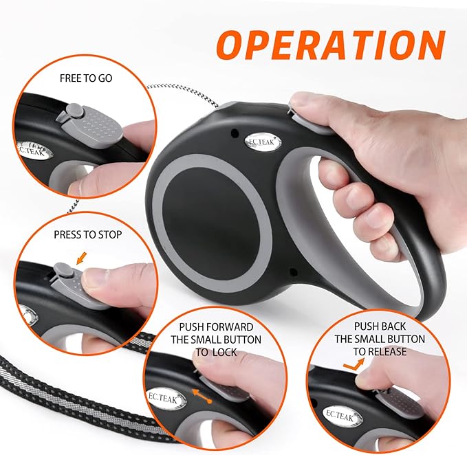 Retractable Dog Leash, 30 FT Dog Walking Leash for Small Medium Large Dogs up to 110 lbs, Heavy Duty No Tangle, Black