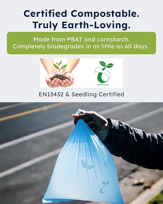 Wooflinen Unscented Compostable Dog Poop Bags – Leak-Proof Dog Poop Bags Rolls – Large 9x13”, Durable, Easy Tear – Made from Plant-Based Materials – For Big & Small Dogs – 120 Bags (8 Rolls)