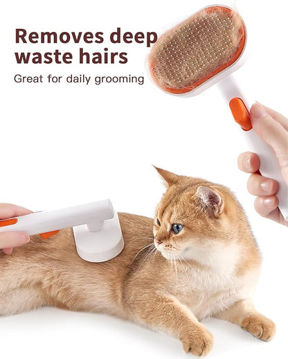 Cat Brush with Release Button, Self Cleaning Slicker Cat Hair Brush for Cat, Dog, Rabbit, Pig, Indoor Pet Hair Shedding Tool Stainless Steel Bristle Soft Rubber Tips, Orange