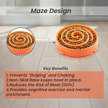 Slow Feeder Dog Bowl for Small, Medium & Large Dogs – Anti-Gulping Puzzle Maze Bowl, Non-Slip Slow Eating Dog Dish, Prevents Bloat & Improves Digestion, Interactive Pet Feeder (Orange, Small)