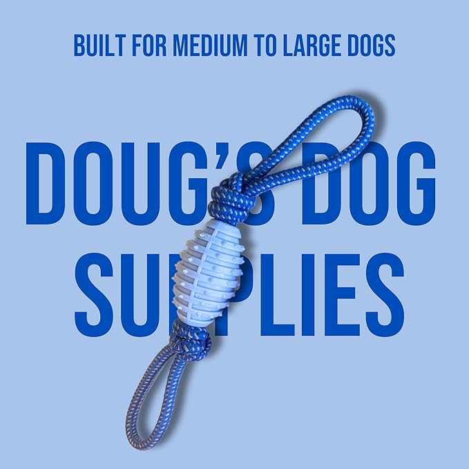 Doug's Dog Supplies Football Rope Toy for Tug of War - Medium to Large Dogs and Puppies (Blue)