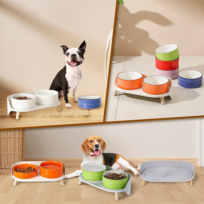 Raised Dog Feeder Bowl Stand - Elevated Dining Table for Small and Medium Dogs and Cats - Fits Food and Water Dish up to 6" Diameter - Grey (Bowls Not Included)