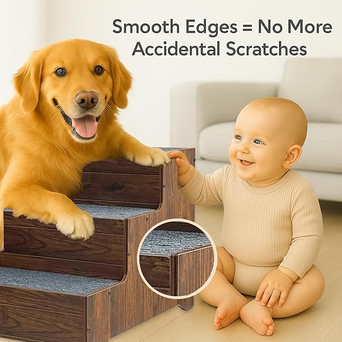 Furniture Style Dog Stairs, Wooden Pet Steps for Small Medium Dogs Cats, 3-Step Tall Solid Dog Ladders for High Bed, Couch, Sofa – Ideal for Elderly, Injured, Recovering or Short-Legged Pets