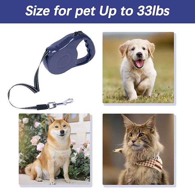 Retractable Dog Leash 16ft, Tangle-Free Expandable Leash for Medium Dogs Up to 33lbs, Easy-Adjust Lock & Anti-Slip Handle for Safe Walks