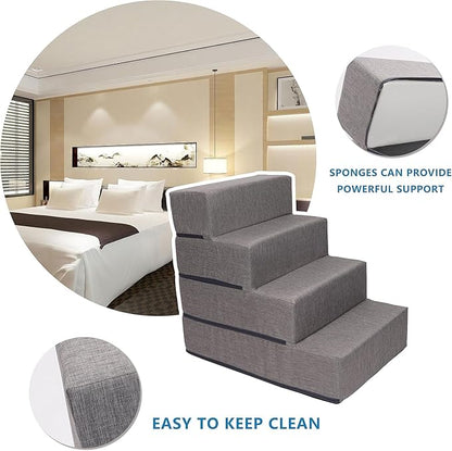 Elevon Dog Stairs for Bed 23.5" H, 4-Step Dog Steps for High Bed and Couch, Pet Steps for Small Dogs and Cats, Non-Slip Balanced Pet Ramp Indoor, Grey