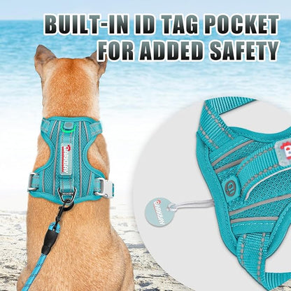 BARKBAY No Pull Dog Harness Large Reflective Dog Harness with Front Clip and Easy Control Handle for Walking Training Running with ID tag Pocket(Ocean Blue,S)
