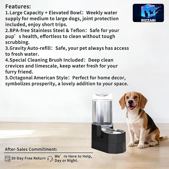 Sfozstra Raised Pet Water Dispenser: 8L Black Automatic Stainless Steel Gravity Cat Feeder for Elderly Pet Dogs Indoor Outdoor