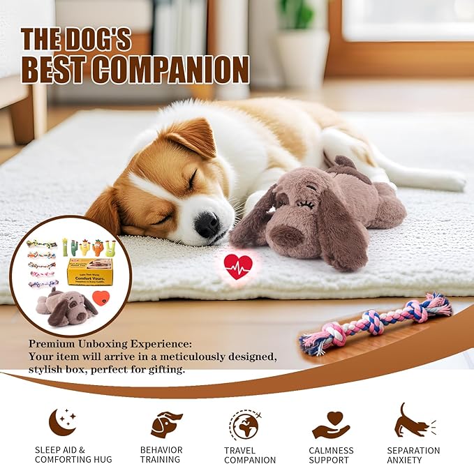 BEVERLYSHARK Heartbeat Puppy Toy Dog Anxiety Relief Calming Aid Heartbeat Stuffed Animal Behavioral Training and Sleep Aid Comfort Dog Toy Crate Training Heartbeat Dog Toy for Small Medium Large Dogs