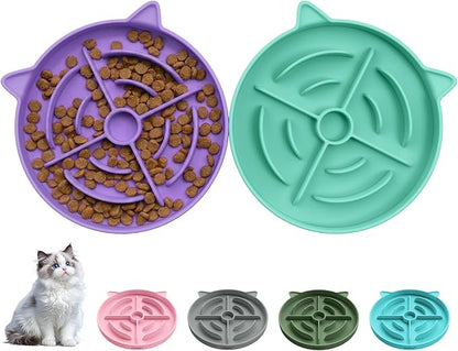2 Pcs Silicone Slow Feeder Cat Bowl, Cat Slow Feeder for Food Training, Interactive Puzzle Bowls for Puppy, Kitten Dishes to Prevent Overeating, Treat Toys Suitable for Dry and Wet Food