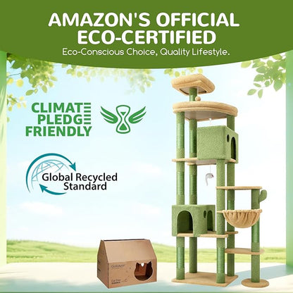 Globlazer Cactus Giant Cat Tree, 83 inch Cat Tree for Indoor Cats Large Adult, XXL Cat Tower with 9 Scratching Posts for 20lb+ Heavy Duty Large Adult Cats, F83, Green