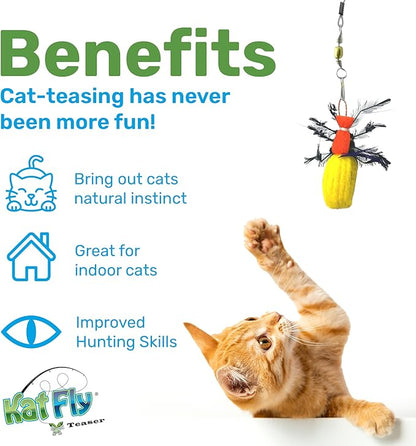 2 Inch Handmade Cat Toy Teaser Wand Refill Beetle - Yellow Natural Material Toys, Hunting Instinct Play, Interactive Exercise Attachment Set for Indoor Cats