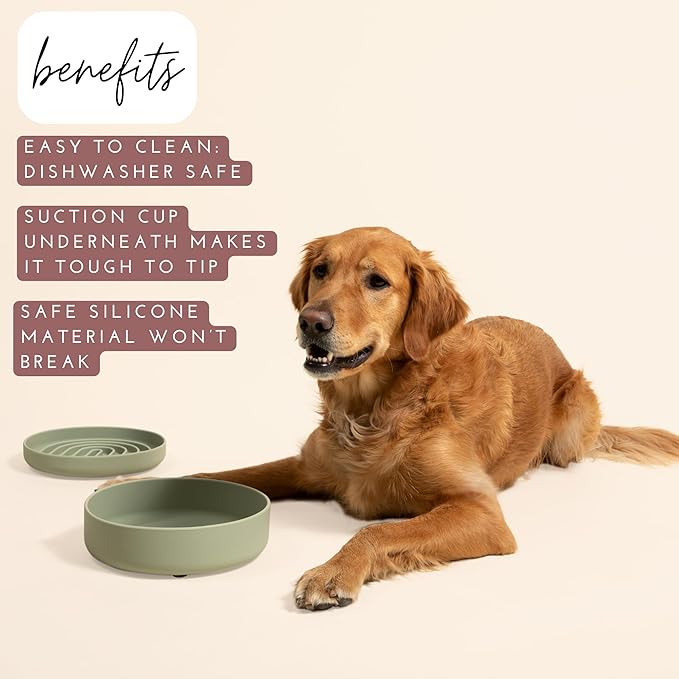 Should We Go? Dog Water Bowl - The Perfect Dish No-Spill, Less Mess Non-Tippable Water & Food Bowl, Pure Silicone with Suction Cup Fits 5 Cups 7.5" Across x 2.25" Tall Ideal for All Pets, Medium-Honey