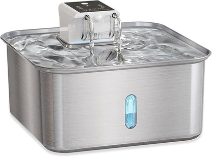 Wireless Dog Water Fountain - Dog Water Bowl Dispenser, 7L/236oz Large Capacity Stainless Steel Cat Fountain with Motion Sensor, Auto Water Dispenser for Multi-Pet Home (Square+5 Filters+5 Sponges)