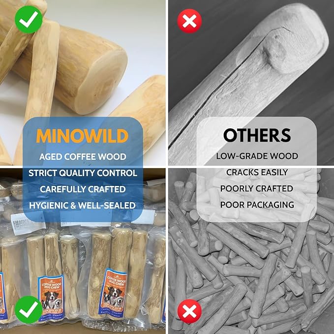 Set 3 of Coffee Wood Dog Chew Toy – Coffee Chew Stick for Large Dogs - Teeth Cleaning & Stress Relief – Safe, Durable & Eco-Friendly Dog Chew Toy (Large - Over 55 lbs)