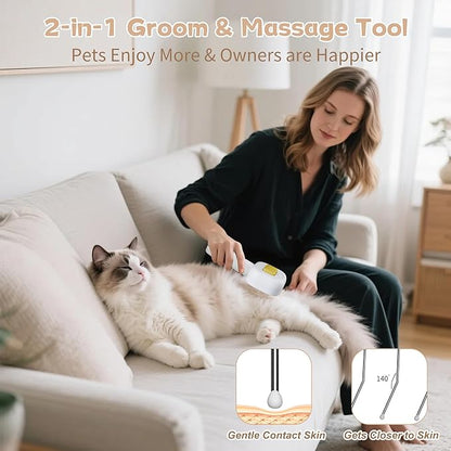 4 in 1 Cat Steam Brush - Self Cleaning Pet Steam Brush for Cat & Dog - Cat Brushes for Shedding with Quiet Motor - Elimination Flying Hair - Keep Your Clothes & Home Clean, White-Yellow