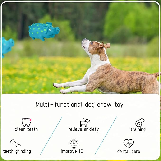 WishLotus Natural Latex Dog Squeaky Toy, Pig-Shaped Dog Chew Toys for Teeth Cleaning, Puppy Chew Toy for Dogs to Relieve Stress and Reduce Boredom (Blue,1pc L-Size)