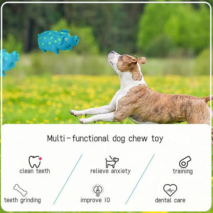 WishLotus Natural Latex Dog Squeaky Toy, Pig-Shaped Dog Chew Toys for Teeth Cleaning, Puppy Chew Toy for Dogs to Relieve Stress and Reduce Boredom (Blue,1pc L-Size)
