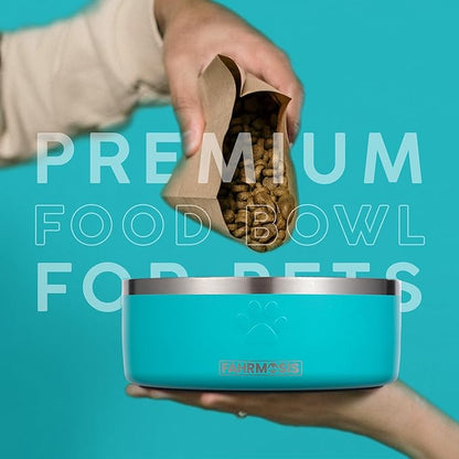 64 OZ Dog Bowl with Slow Feeder Insert Stainless Steel Pet Water Bowl for Medium & Large Breed Non Slip Rubber Base & Plastic Puzzle Feeder - Teal